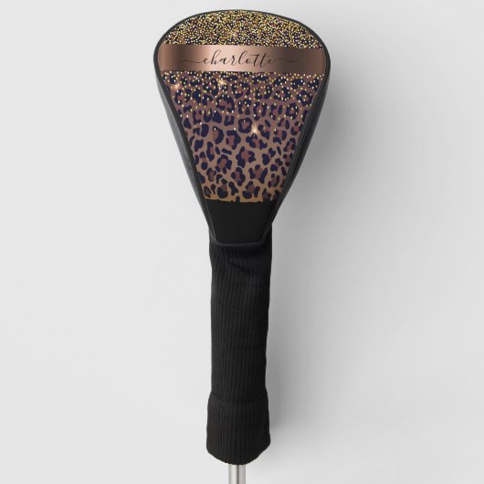Leopard-patroon bruine zwarte bronzen monogram golfheadcover (Voorkant)
