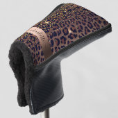Leopard-patroon bruine zwarte bronzen monogram golfheadcover (3/4 voorkant)
