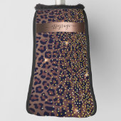 Leopard-patroon bruine zwarte bronzen monogram golfheadcover (Draai 90)