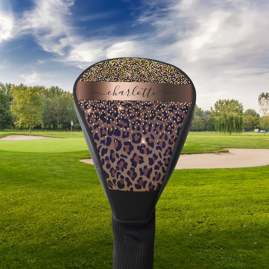 Leopard-patroon bruine zwarte bronzen monogram golfheadcover