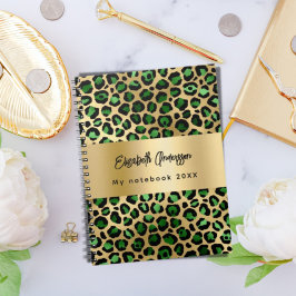 Leopard-patroon emerald green gold name notitieboek