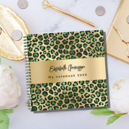 Leopard-patroon emerald green gold name notitieboek