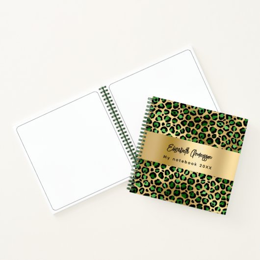 Leopard-patroon emerald green gold name notitieboek (Binnen)