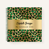 Leopard-patroon emerald green gold name notitieboek (Voorkant)