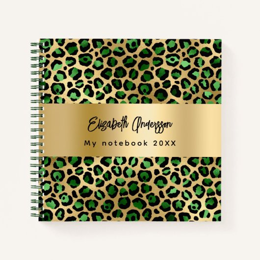 Leopard-patroon emerald green gold name notitieboek (Voorkant)