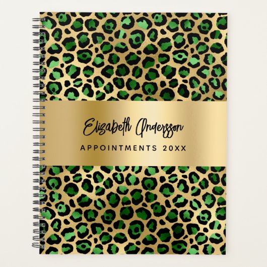 Leopard patroon smaragdgroen goud 2026 planner (Voorkant)