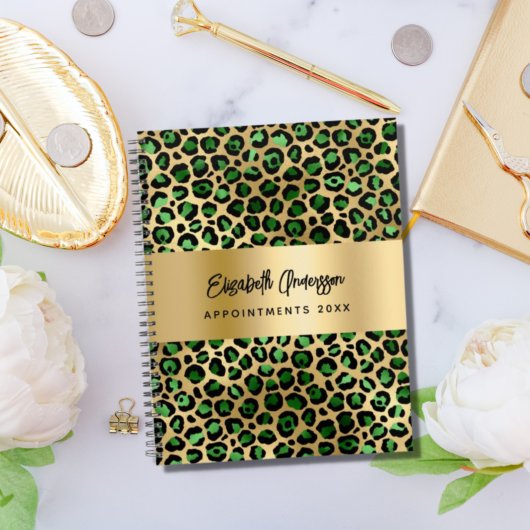 Leopard patroon smaragdgroen goud 2026 planner