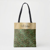 Leopard-patroon smarald green gold signatuur tote bag (Voorkant)