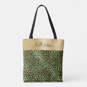 Leopard-patroon smarald green gold signatuur tote bag (Achterkant)