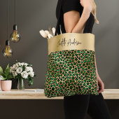 Leopard-patroon smarald green gold signatuur tote bag