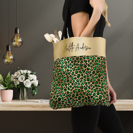 Leopard-patroon smarald green gold signatuur tote bag