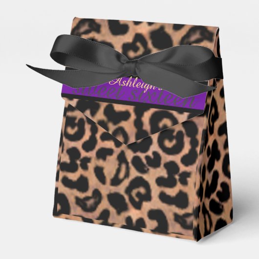 Leopard Patt Paarse Streep Sweet 16 gepersonalisee Bedankdoosjes (Voorkant Zijde)
