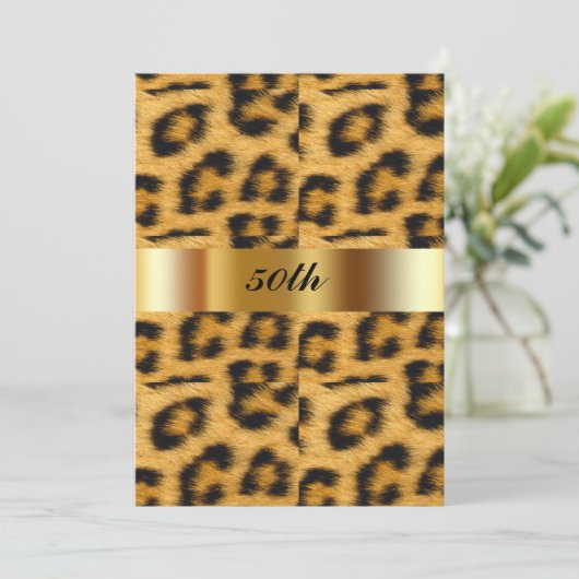 Leopard Pattern 50th Birthday Party Invitation Kaart (Staand voorkant)