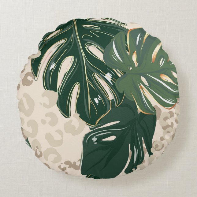 Leopard pattern, animal print seamless design gree rond kussen (Voorkant)