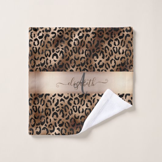 Leopard Pattern Black Bronze Monogram Bad Handdoek (Wasdoekje)