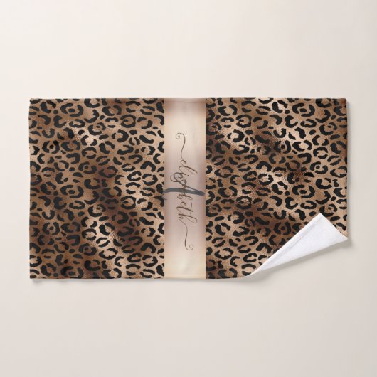 Leopard Pattern Black Bronze Monogram Bad Handdoek (Handdoek)