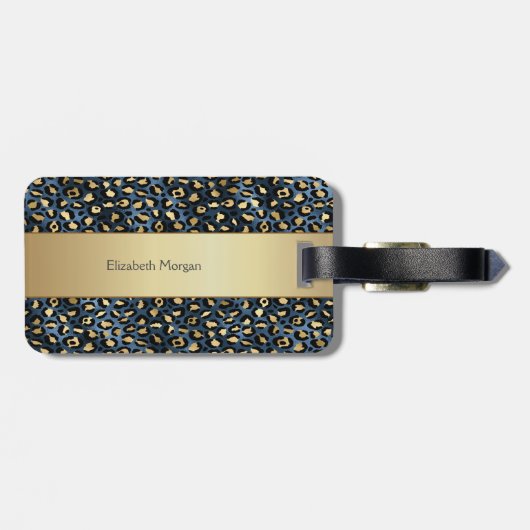 Leopard Pattern Black Bronze Monogram Bagagelabel (Achterkant horizontaal)