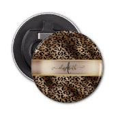 Leopard Pattern Black Bronze Monogram Button Flesopener (Voorkant)