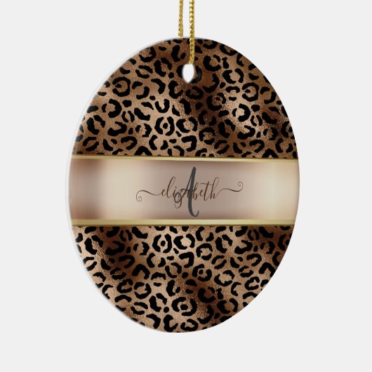 Leopard Pattern Black Bronze Monogram Keramisch Ornament (Rechts)