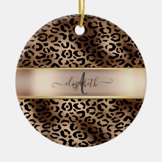 Leopard Pattern Black Bronze Monogram Keramisch Ornament (Voorkant)