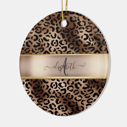 Leopard Pattern Black Bronze Monogram Keramisch Ornament (Links)