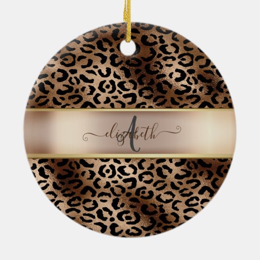 Leopard Pattern Black Bronze Monogram Keramisch Ornament (Achterkant)