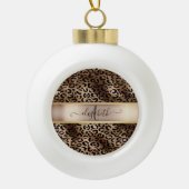 Leopard Pattern Black Bronze Monogram Keramische Bal Ornament (Voorkant)