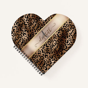 Leopard Pattern Black Bronze Monogram Notitieboek