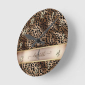 Leopard Pattern Black Bronze Monogram Ronde Klok (Hoek)