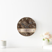 Leopard Pattern Black Bronze Monogram Ronde Klok (Huis)