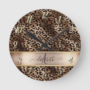 Leopard Pattern Black Bronze Monogram Ronde Klok
