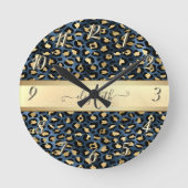 Leopard Pattern Black Bronze Monogram Ronde Klok (Voorkant)