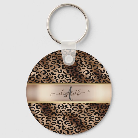 Leopard Pattern Black Bronze Monogram Sleutelhanger (Voorkant)