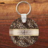 Leopard Pattern Black Bronze Monogram Sleutelhanger (Voorkant)