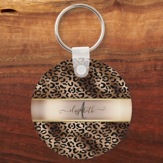 Leopard Pattern Black Bronze Monogram Sleutelhanger (Voorkant)