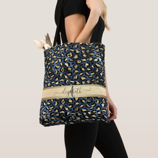 Leopard Pattern Black Bronze Monogram Tote Bag (Dichtbij)