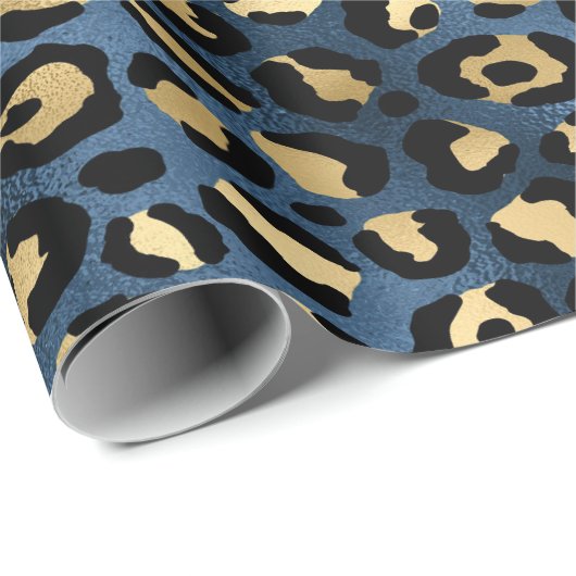Leopard Pattern Blue Gold Cadeaupapier (Rol Hoek)