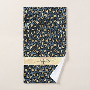 Leopard Pattern Blue Gold Monogram Bad Handdoek