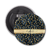 Leopard Pattern Blue Gold Monogram Button Flesopener (Voorkant)