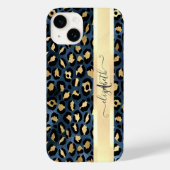 Leopard Pattern Blue Gold Monogram Case-Mate iPhone Case (Achterkant)