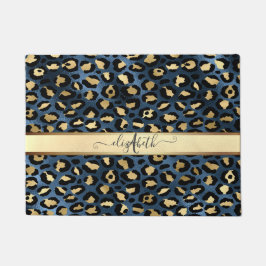 Leopard Pattern Blue Gold Monogram Deurmat