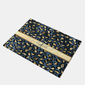 Leopard Pattern Blue Gold Monogram Deurmat (Schuin)
