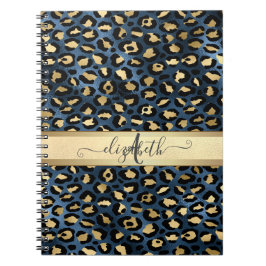 Leopard Pattern Blue Gold Monogram Notitieboek