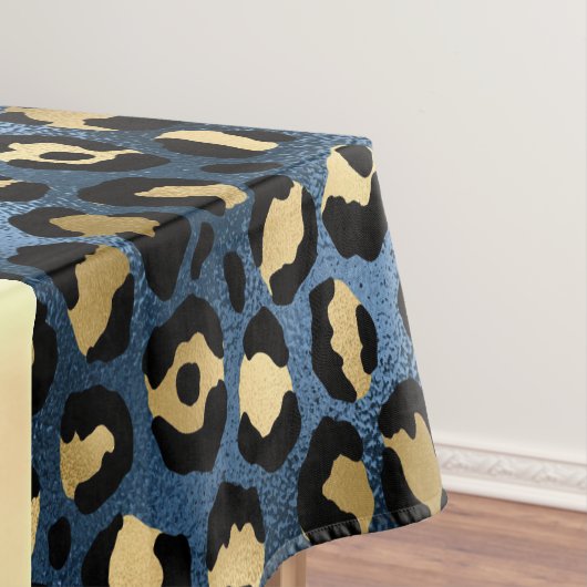 Leopard Pattern Blue Gold Monogram Tafelkleed (Voorbeeld)