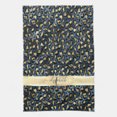 Leopard Pattern Blue Gold Monogram Theedoek (Verticaal)