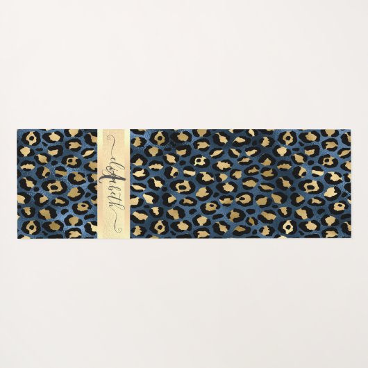 Leopard Pattern Blue Gold Monogram Yogamat (Achterkant (horizontaal))
