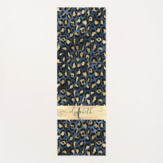 Leopard Pattern Blue Gold Monogram Yogamat (Voorkant)