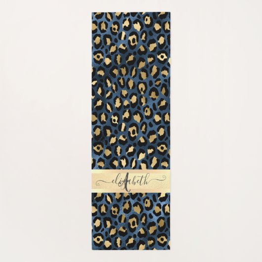 Leopard Pattern Blue Gold Monogram Yogamat (Achterkant)