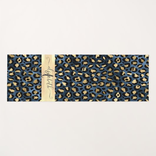 Leopard Pattern Blue Gold Monogram Yogamat (Voorkant (horizontaal))