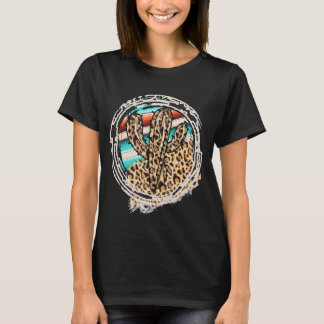 Leopard Pattern Cactus Serape Print Cowgirl Rodeo T-shirt